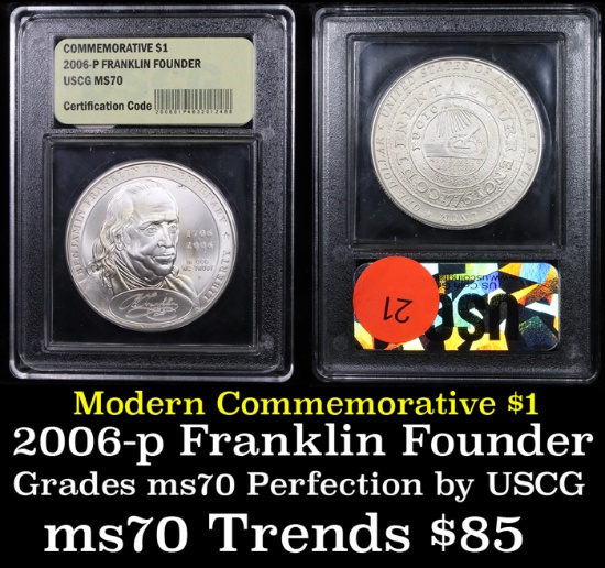 2006-p Ben Franklin Founding Father Modern Commem Dollar $1 Grades ms70, Perfection By USCG