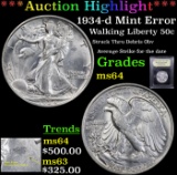 ***Auction Highlight*** 1934-d Mint Error Walking Liberty Half Dollar 50c Graded Choice Unc By USCG