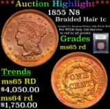 ***Auction Highlight*** 1855 N8 Braided Hair Large Cent 1c Graded GEM Unc RD By USCG (fc)