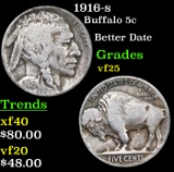 1916-s Buffalo Nickel 5c Grades vf+