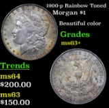 1900-p Rainbow Toned Morgan Dollar $1 Grades Select+ Unc