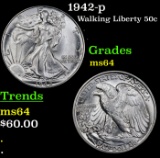 1942-p Walking Liberty Half Dollar 50c Grades Choice Unc