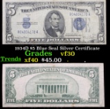 1953D $5 Blue Seal Silver Certificate Grades xf+