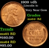 1909 vdb Lincoln Cent 1c Grades Choice+ Unc RD