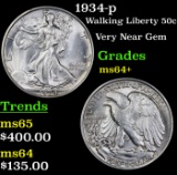 1934-p Walking Liberty Half Dollar 50c Grades Choice+ Unc