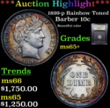 ***Auction Highlight*** 1899-p Rainbow Toned Barber Dime 10c Graded GEM+ Unc By USCG (fc)