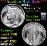 ***Auction Highlight*** 1934-p Mercury Dime 10c Graded GEM++ FSB By USCG (fc)