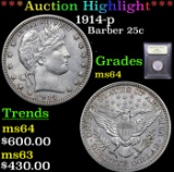 ***Auction Highlight*** 1914-p Barber Quarter 25c Graded Choice Unc By USCG (fc)
