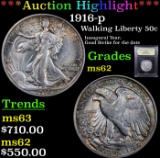***Auction Highlight*** 1916-p Walking Liberty Half Dollar 50c Graded Select Unc By USCG (fc)