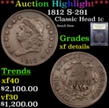 ***Auction Highlight*** 1812 S-291 Classic Head Large Cent 1c Graded xf details By USCG (fc)
