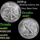 1939-p Walking Liberty Half Dollar 50c Grades Choice+ Unc