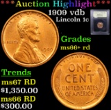 ***Auction Highlight*** 1909 vdb Lincoln Cent 1c Graded GEM++ RD By USCG (fc)