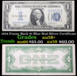 1934 Funny Back $1 Blue Seal Silver Certificate Grades Choice AU/BU Slider+