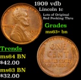 1909 vdb Lincoln Cent 1c Grades Select+ Unc BN