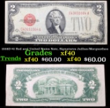 1928D $2 Red seal United States Note, Signatures Juilian/Morganthau Grades xf