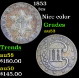 1853 Three Cent Silver 3cs Grades Select AU