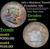 1951-s Rainbow Toned Franklin Half Dollar 50c Grades Choice+ Unc