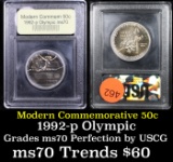 1992-p Olympics Modern Commem Half Dollar 50c Grades ms70, Perfection By USCG