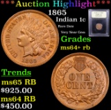 ***Auction Highlight*** 1865 Indian Cent 1c Graded Choice+ Unc RB By USCG (fc)