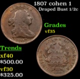 1807 cohen 1 Draped Bust Half Cent 1/2c Grades vf++