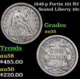 1848-p Fortin 101 R3 Seated Liberty Dime 10c Grades Choice AU