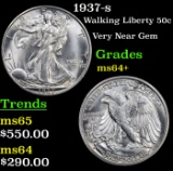 1937-s Walking Liberty Half Dollar 50c Grades Choice+ Unc