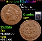 ***Auction Highlight*** 1877 Indian Cent 1c Graded vg+ By USCG (fc)