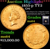 ***Auction Highlight*** 1855-p TY2 Gold Dollar $1 Graded Choice Unc BY USCG (fc)