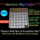 *Highlight Of Entire Auction* Entire Roll Set of Franklin Half Dollars 700 Coins all Brilliant Uncir
