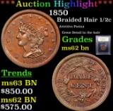 ***Auction Highlight*** 1850 Braided Hair Half Cent 1/2c Graded Select Unc BN By USCG (fc)