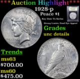 ***Auction Highlight*** 1928-p Peace Dollar $1 Graded Unc Details By USCG (fc)
