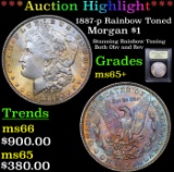 ***Auction Highlight*** 1887-p Rainbow Toned Morgan Dollar $1 Graded GEM+ Unc By USCG (fc)