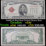 1928E $5 Red Seal United States Note Grades vf++