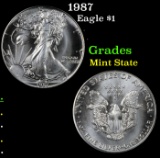 1987 Silver Eagle Dollar $1 Grades Mint State