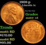 1909-p Lincoln Cent 1c Grades Choice+ Unc RD