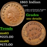 1863 Indian Civil War Token 1c Grades Unc Details