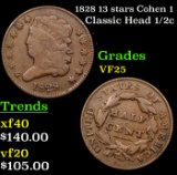 1828 13 stars Cohen 1 Classic Head half cent 1/2c Grades vf+