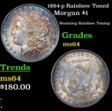1884-p Rainbow Toned Morgan Dollar $1 Grades Choice Unc