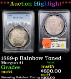 ***Auction Highlight*** PCGS 1889-p Rainbow Toned Morgan Dollar $1 Graded ms64 By PCGS (fc)
