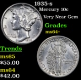 1935-s Mercury Dime 10c Grades Choice+ Unc
