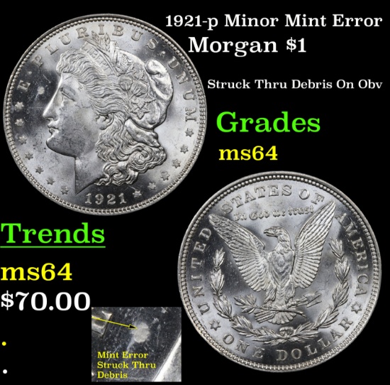 1921-p Minor Mint Error Morgan Dollar $1 Grades Choice Unc