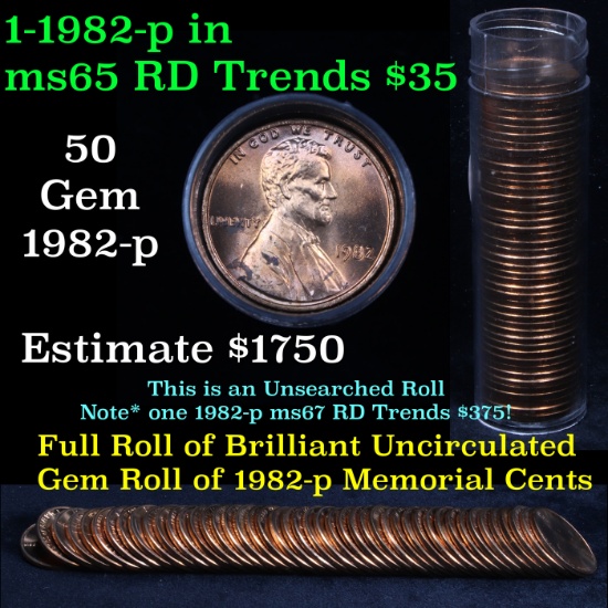 ***Auction Highlight*** Uncirculated Lincoln 1c roll, 1982-p Copper Small Date 50 pcs Grades (fc)
