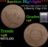 ***Auction Highlight*** 1795 Plain Edge Cohen-5A R3 Liberty Cap half cent 1/2c Graded vg, very good