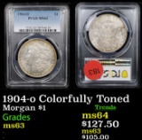 PCGS 1904-o Colorfully Toned Morgan Dollar $1 Graded ms63 By PCGS