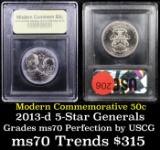 2013-d 5-Star Generals Arnold & Bradley Modern Commem Half Dollar 50c Graded ms70, Perfection By USC