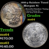 1886-p Rainbow Toned Morgan Dollar $1 Grades Choice Unc
