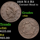 1818 N-3 R3 Coronet Head Large Cent 1c Grades vf, very fine