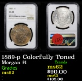 NGC 1889-p Colorfully Toned Morgan Dollar $1 Graded ms62 By NGC