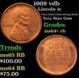 1909 vdb Lincoln Cent 1c Grades Choice+ Unc RB