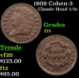 1809 Cohen-3 Classic Head half cent 1/2c Grades f+